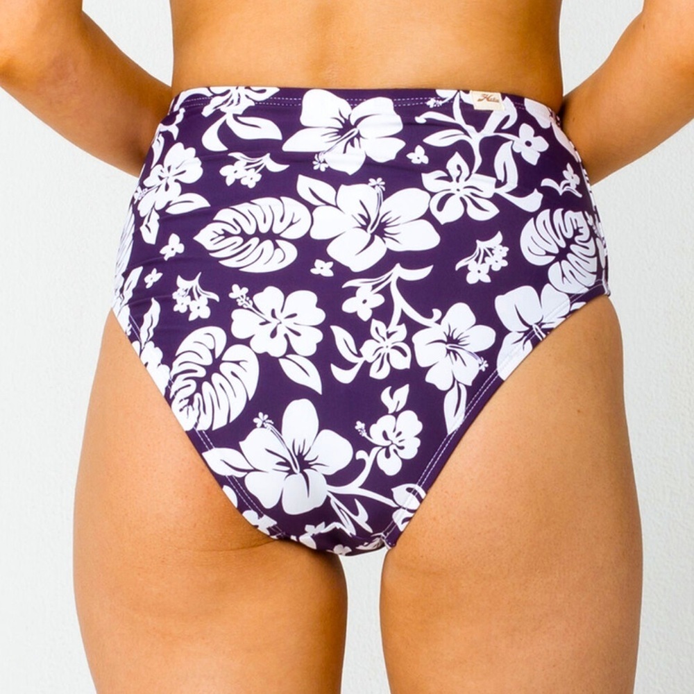 HOBIE Aloha High Waist Bikini Bottoms Navy And White Hibiscus New With Tags - Picture 7 of 7